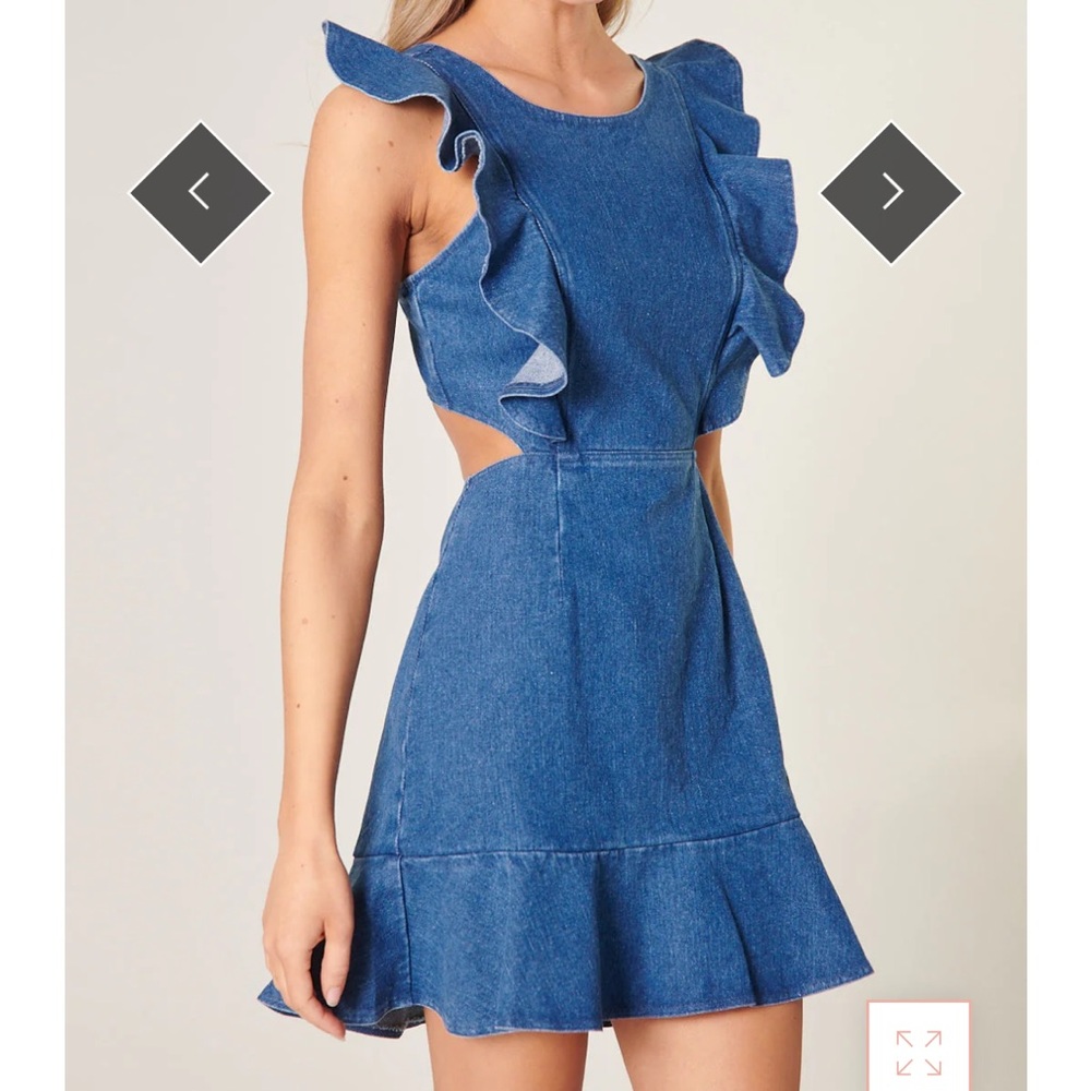 Sugarlips Lucki Denim Back Cut Out Ruffle Dress size XS Blue